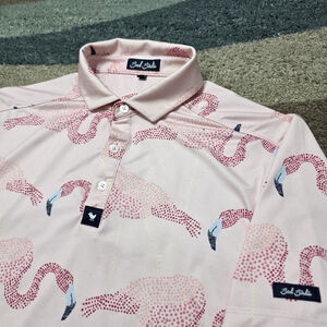 Bad Birdie Polo Shirt Mens Small Pink Flamingos Stretch Golf Perfoemance